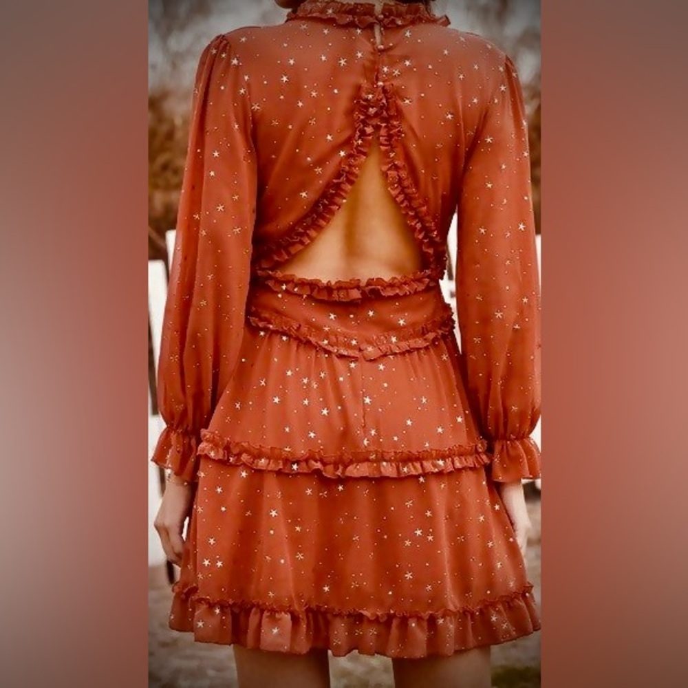 Brick orange gold star dress - Picture 5 of 16